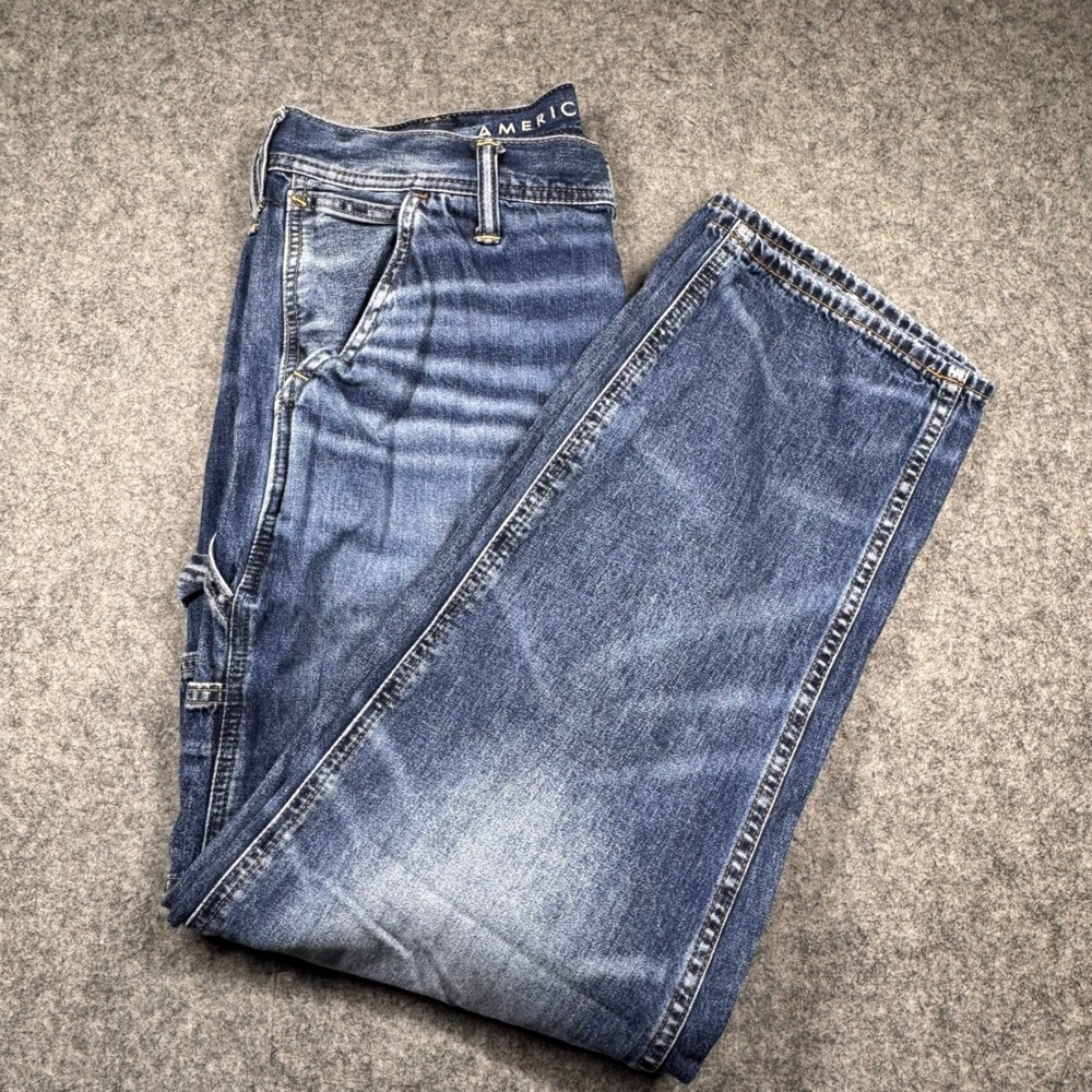American Eagle Mens Carpenter Jeans‎ 32x32 Medium Wash Blue Relaxed Straight Leg